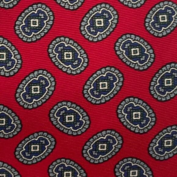Andhurst Silk Tie, Classic Geometric Print, Red and Navy, 58 1/2" - Picture 4 of 8